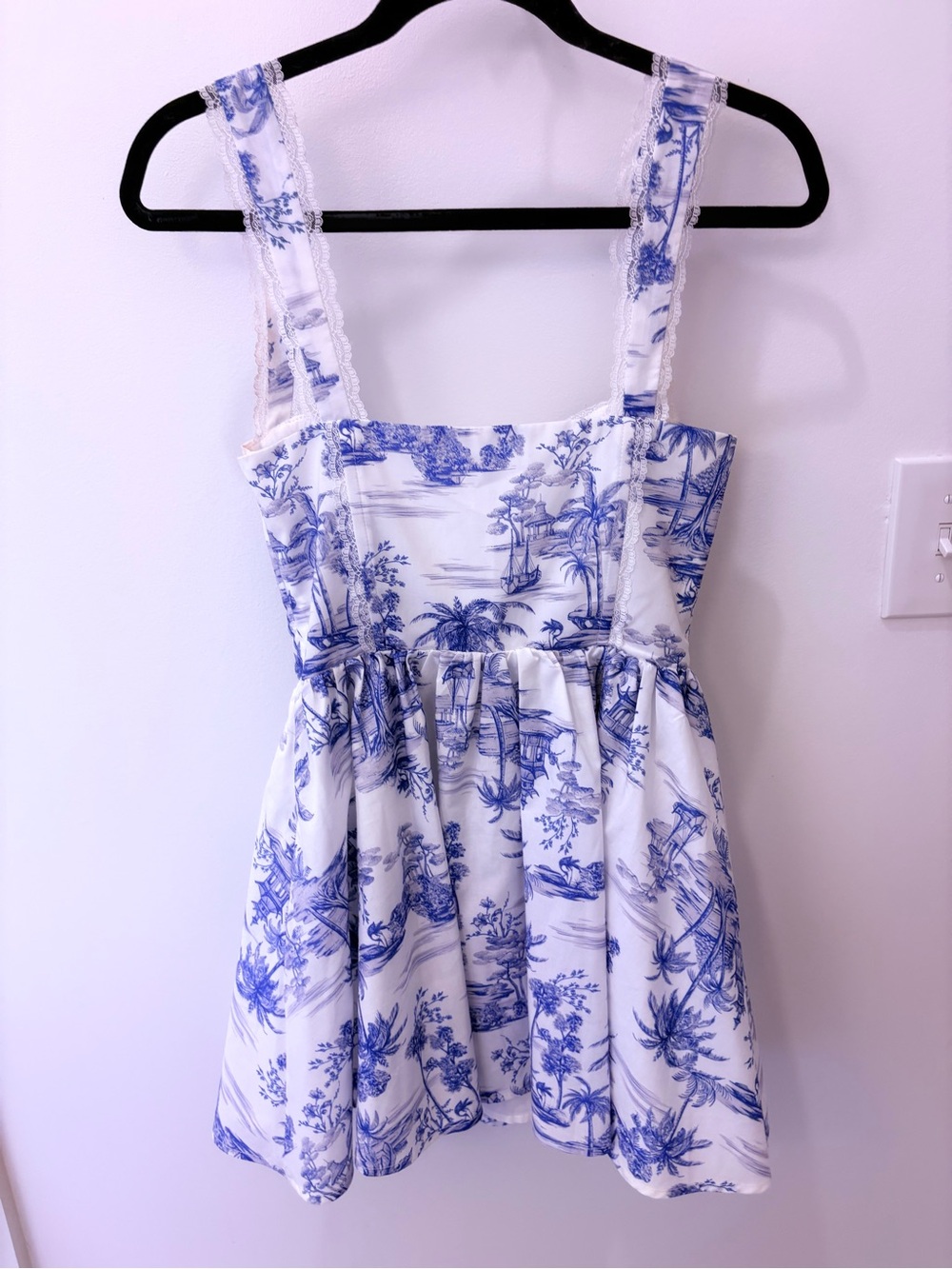 Showpo Idris Toile De Jouy Corset Mini Dress Blue White Lace Trim Size 4 - Picture 6 of 15